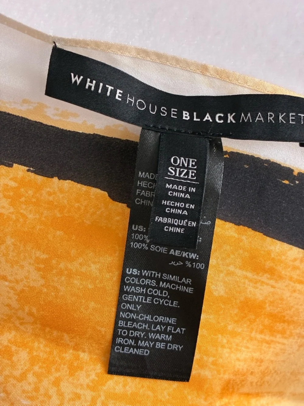 White House Black Market Yellow and Black Abstract Silk Scarf